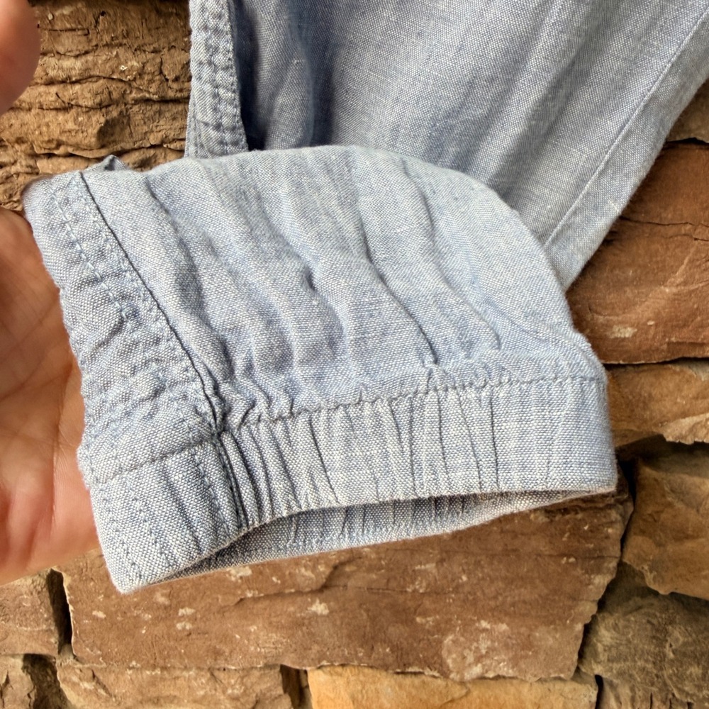 Athleta Women 2 Cabo Linen Jogger Blue Smocked Waist Zipper Pockets Athleisure - Picture 5 of 12
